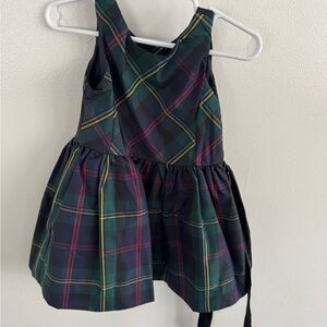 Girls Plaid Sleeveless Party Dress - Green Navy with Red & Yellow Accents